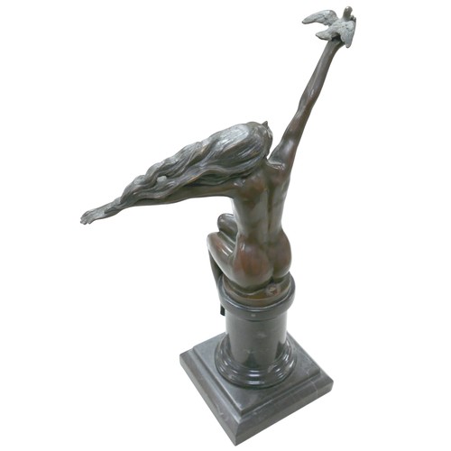 189 - After A. Gennarelli (Italian, 1881-1943): a bronzed metal sculpture of a nude lady holding a dove al... 
