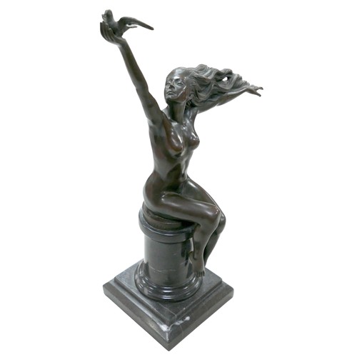 189 - After A. Gennarelli (Italian, 1881-1943): a bronzed metal sculpture of a nude lady holding a dove al... 