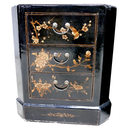 419 - A pair of Chinoiserie decorated bedside chests, late 20th century, each with three drawers, each 50 ... 