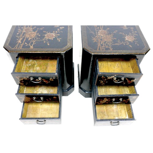 419 - A pair of Chinoiserie decorated bedside chests, late 20th century, each with three drawers, each 50 ... 