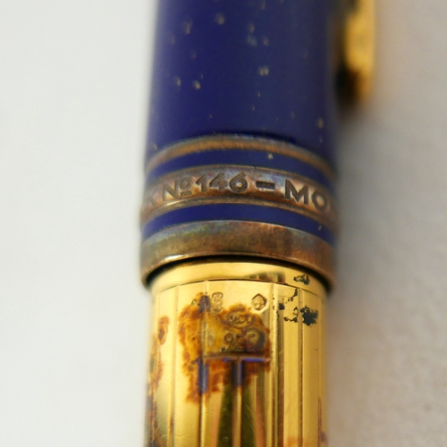 221 - A Montblanc Meisterstuck Montblanc No 146 Solitaire Ramses II Lapis Lazuli Le Grand fountain pen, ci... 