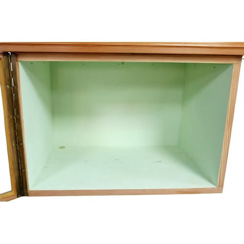 59 - A pine doll's house display case for a single room, with hinged glazed doors, 56 by 34.5 by 42cm hig... 