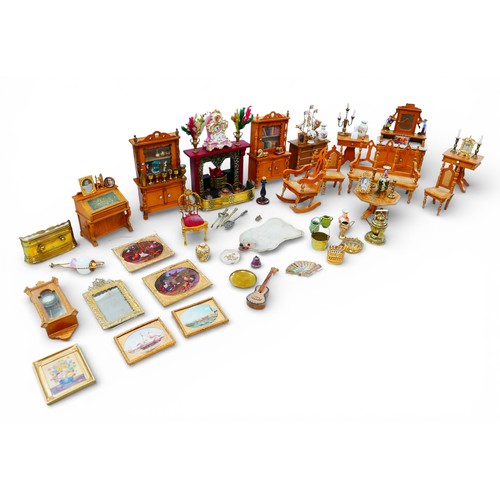 76 - A group of doll's house furnishings and accessories, including a two pieces of miniature Satsuma sty... 