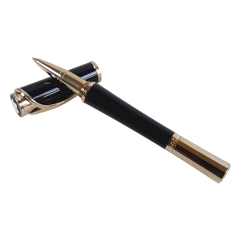 220 - A Montblanc Princess Grace of Monaco roller ball pen, in royal purple and gold trim with pink sapphi... 