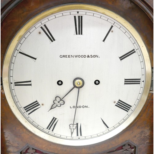 412 - A Victorian burr walnut gothic revival bracket / table clock, domed case with octagonal pillars and ... 