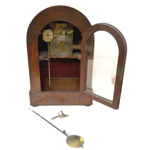 412 - A Victorian burr walnut gothic revival bracket / table clock, domed case with octagonal pillars and ... 