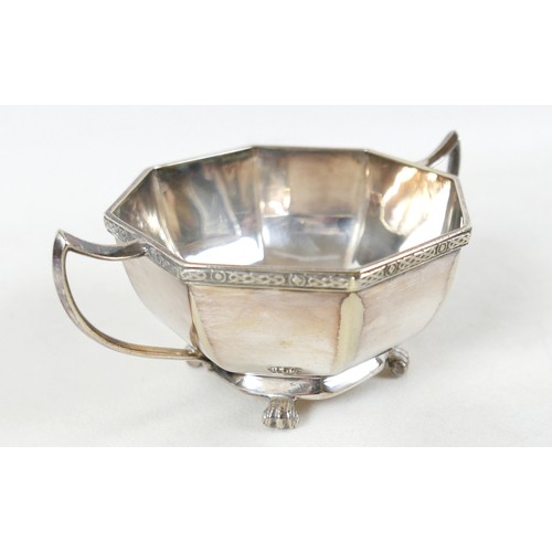 230 - A small collection of silver plate, including an Elkington plate sauce boat, some flatware. (1 box)