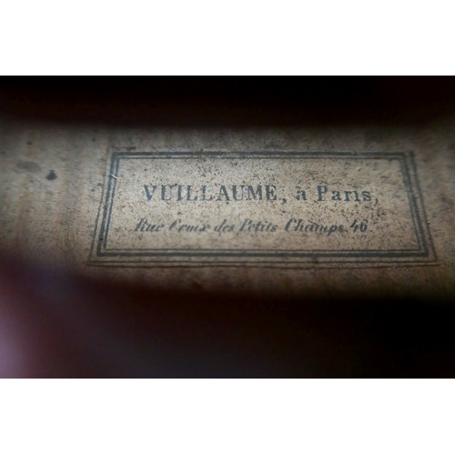 293 - A French violin, late 19th century, by Vuillaume, two-piece back, stamped below button and labelled ... 