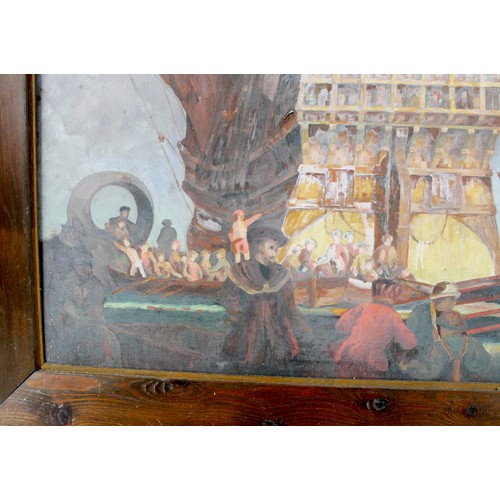 359 - Manner of Kenneth Denton Shoesmith (British, 1890-1939): a view of the stern of an English man-o-war... 