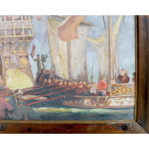 359 - Manner of Kenneth Denton Shoesmith (British, 1890-1939): a view of the stern of an English man-o-war... 