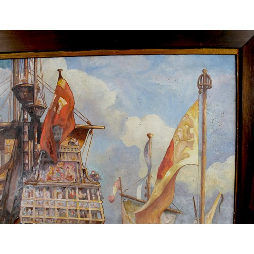 359 - Manner of Kenneth Denton Shoesmith (British, 1890-1939): a view of the stern of an English man-o-war... 