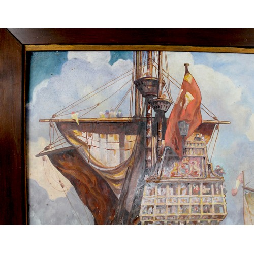 359 - Manner of Kenneth Denton Shoesmith (British, 1890-1939): a view of the stern of an English man-o-war... 