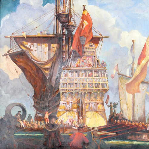 359 - Manner of Kenneth Denton Shoesmith (British, 1890-1939): a view of the stern of an English man-o-war... 