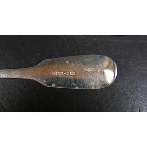 225 - A matched set of nine Victorian silver table spoons, Fiddle pattern, terminal engraved with an initi... 