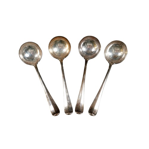 222 - A set of four George VI silver sauce ladles, rat tail pattern, terminal engraved with a monogram, th... 