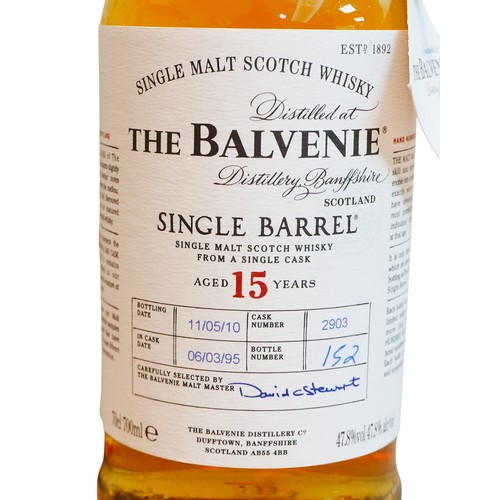 43 - A bottle of The Balvenie single barrel 15 year old single malt Scotch whisky, bottled 11/05/2010, in... 