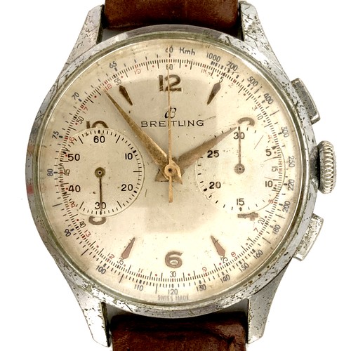 189 - A Breitling chromium plated and stainless steel gentleman's wristwatch, circa 1950s, the silvered di... 