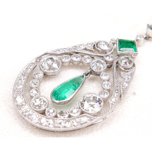 172 - A French Belle Epoque white metal pendant, circa 1900, set with diamonds and emeralds, of teardrop f... 