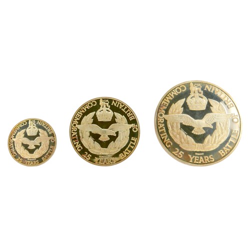 195 - Set of three 18ct gold medals, commemorating the 25th Anniversary of the Battle of Britain, The Caus...