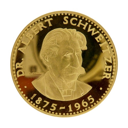 196 - Dr Albert Schweitzer  (1877-1965), set of three gold 22ct Medals, 1965, for Metalimport Ltd, bust th... 