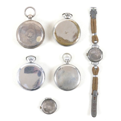 180 - A collection of pocket watches and watches comprising three base metal pocket watches, a silver pock... 