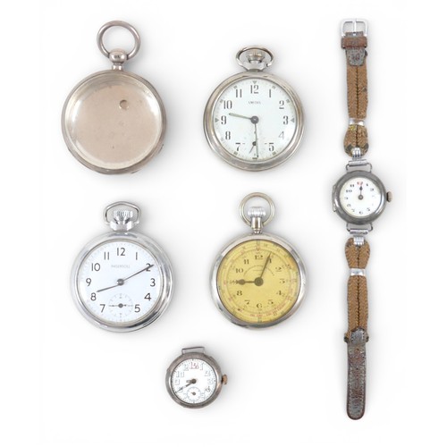 180 - A collection of pocket watches and watches comprising three base metal pocket watches, a silver pock... 