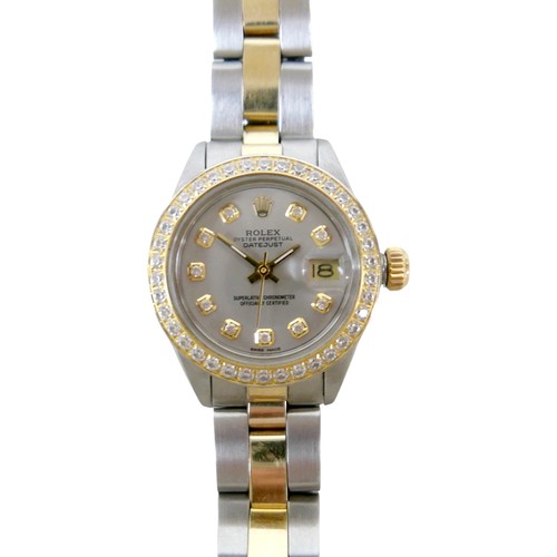 187 - A Rolex bi-metal Oyster Perpetual Datejust lady's wristwatch, with aftermarket diamond bezel and hou...