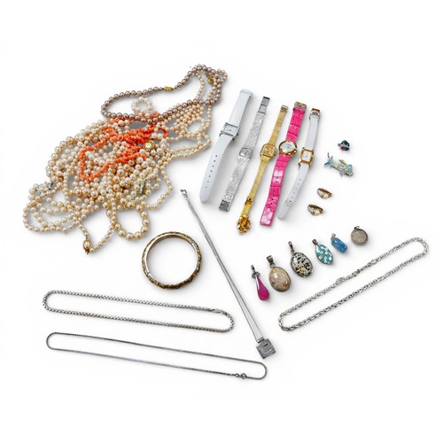 85 - A collection of silver and costume jewellery, including four silver necklaces, assorted silver mount... 