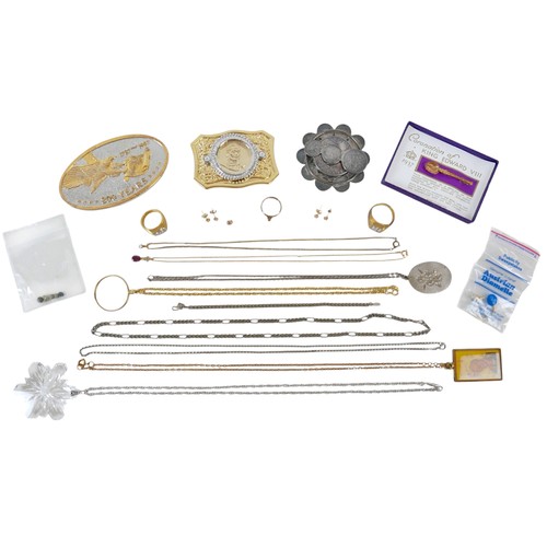 29 - A collection of costume jewellery and some silver, including a silver ingot pendant necklace, 1.2toz... 
