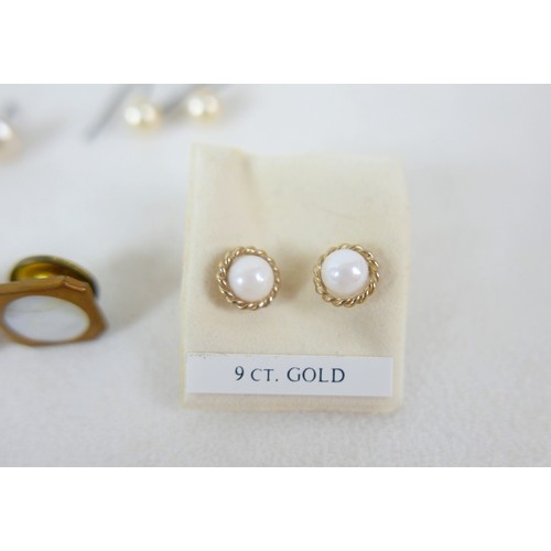 33 - A collection of earrings and cufflinks to include: pair 15ct (625) gold oval cufflinks with metal ch... 