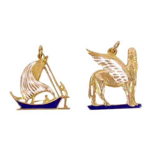 58 - Two yellow metal and enamel Syrian charms, 2cm wide, 4.7g,(2)