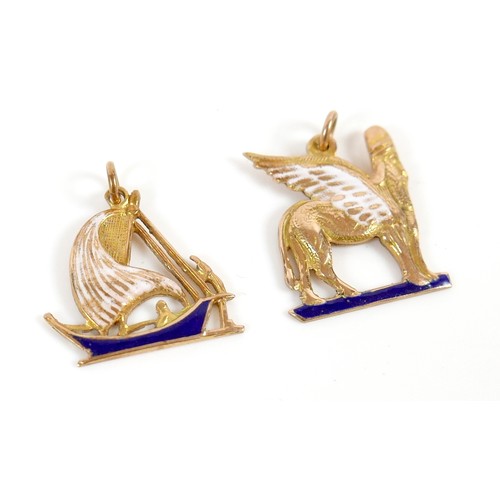 58 - Two yellow metal and enamel Syrian charms, 2cm wide, 4.7g,(2)