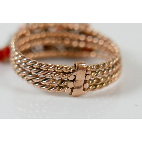 59 - An Egyptian gold coral and pearl ring marks for 18ct, size M, total weight 4.7g.