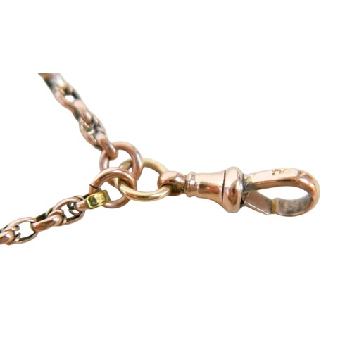 18 - A 9ct yellow gold belcher chain with watch chain clasp 146cm long 2.5mm, 22.6g.