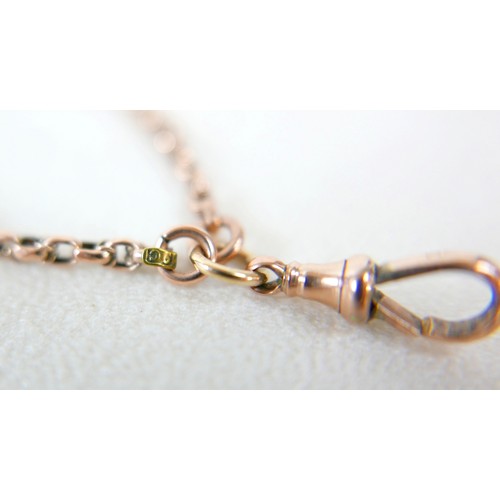 18 - A 9ct yellow gold belcher chain with watch chain clasp 146cm long 2.5mm, 22.6g.