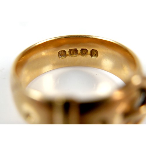 10 - A Victorian 18ct yellow gold ring, in the form of a belt, 10.5mm wide, size S, 11.4g.