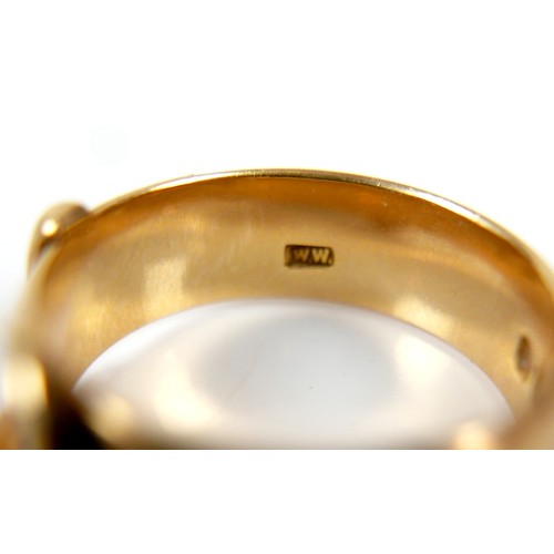 10 - A Victorian 18ct yellow gold ring, in the form of a belt, 10.5mm wide, size S, 11.4g.