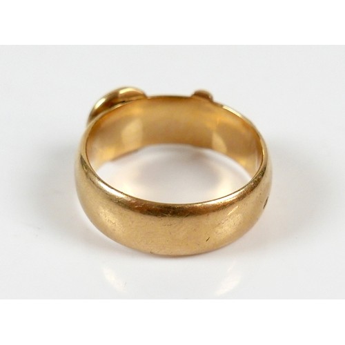 10 - A Victorian 18ct yellow gold ring, in the form of a belt, 10.5mm wide, size S, 11.4g.