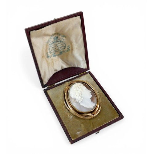 2 - A fine and impressive Victorian yellow metal cameo of Caesar Augustus in profile, overall 7 by 5 by ... 