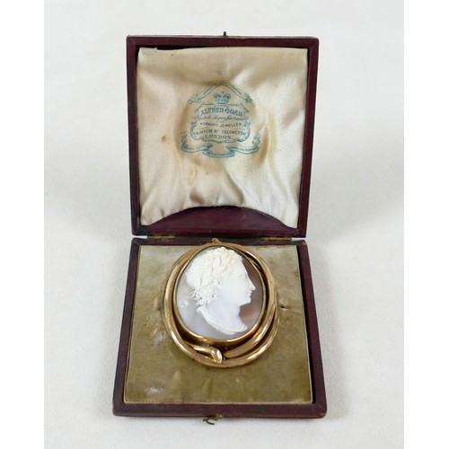 2 - A fine and impressive Victorian yellow metal cameo of Caesar Augustus in profile, overall 7 by 5 by ... 