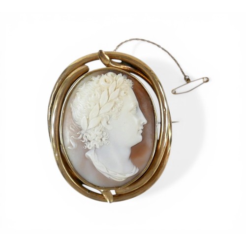 2 - A fine and impressive Victorian yellow metal cameo of Caesar Augustus in profile, overall 7 by 5 by ... 