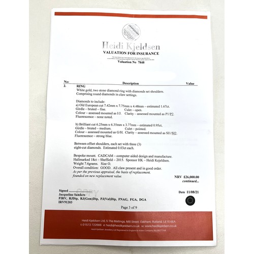 1 - An 18ct white gold and diamond crossover ring, 'Toi et Moi', made by Heidi Kjeldsen of Oakham using ... 