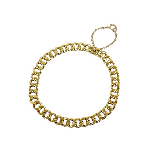 3 - A heavy Portuguese yellow metal kerb link bracelet 7mm links, 41.0g, surface tests to  approximately... 
