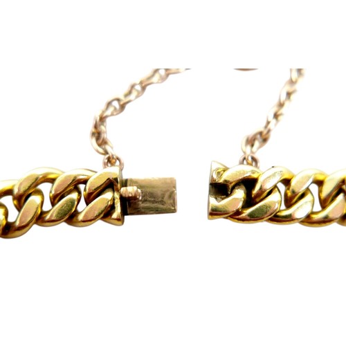 3 - A heavy Portuguese yellow metal kerb link bracelet 7mm links, 41.0g, surface tests to  approximately... 