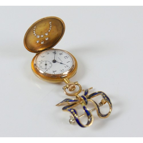 100 - An early 20th century Zenith 14k yellow gold cased lady's full hunter pocket watch, the front of the... 
