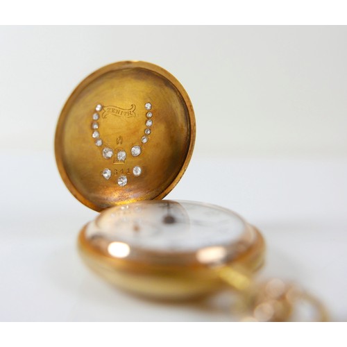 100 - An early 20th century Zenith 14k yellow gold cased lady's full hunter pocket watch, the front of the... 