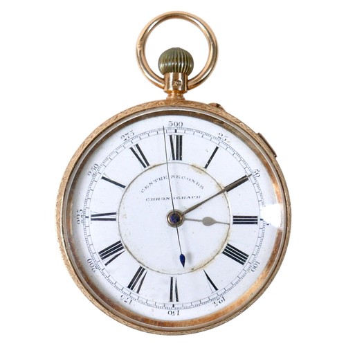 101 - An 18ct yellow gold open face centre recording chronograph pocket watch keyless wind movement by Llo... 