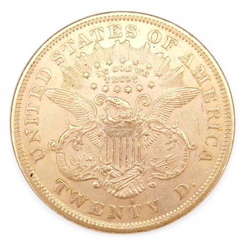 137 - An American US Mint gold $20 coin, Liberty Head Double Eagle, Twenty Dollars, 1876, 0.900 grade gold... 