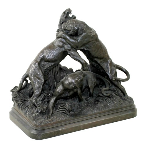 269 - Sir Joseph Edgar Boehm (Viennese, 1834-1890): A bronze group of three tigers, depicting two male tig... 