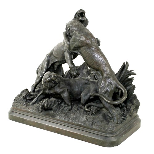 269 - Sir Joseph Edgar Boehm (Viennese, 1834-1890): A bronze group of three tigers, depicting two male tig... 